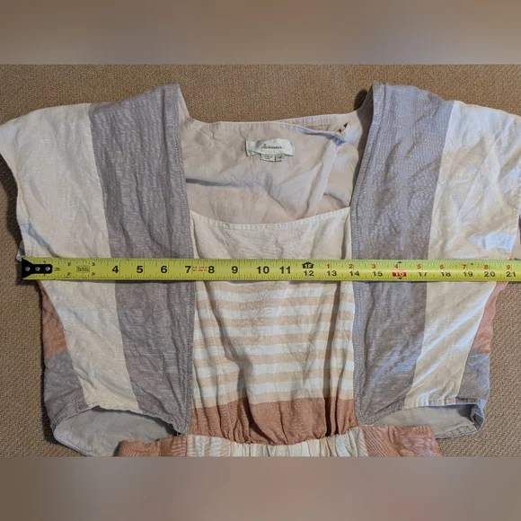 Anthropologie Elevenses Neutral Striped Square Neckline Cut Out Romper - Picture 12 of 16